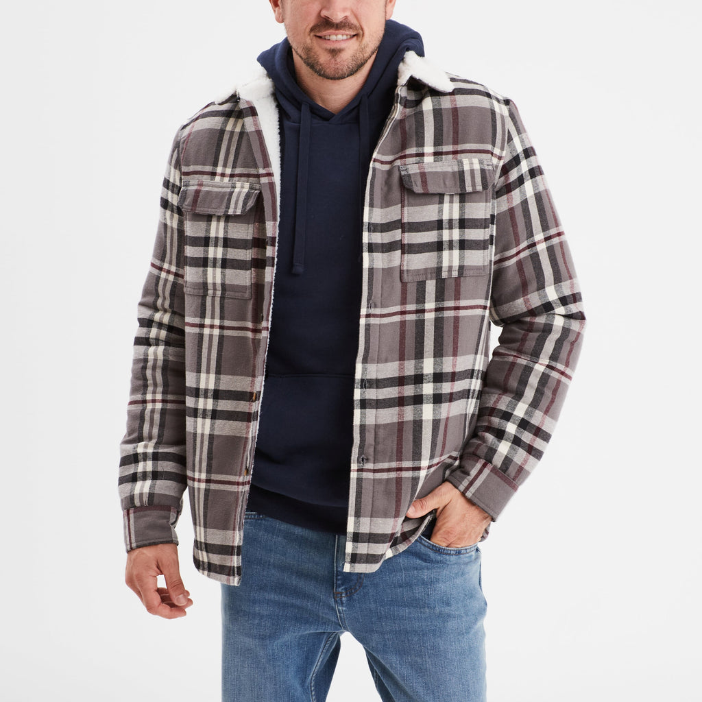 Surchemise carreaux doublée effet sherpa prune homme - 1