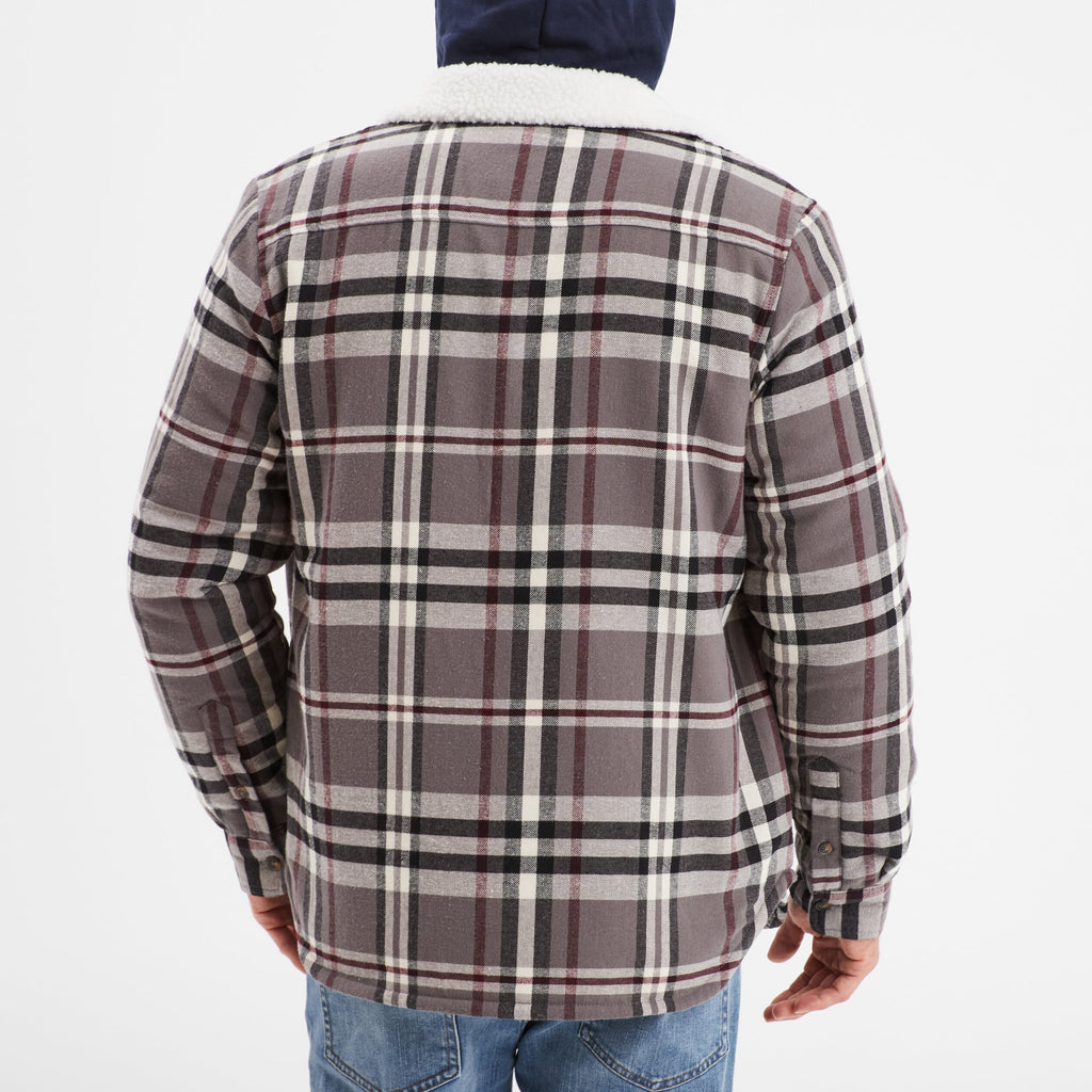 Surchemise carreaux doublée effet sherpa prune homme - 2