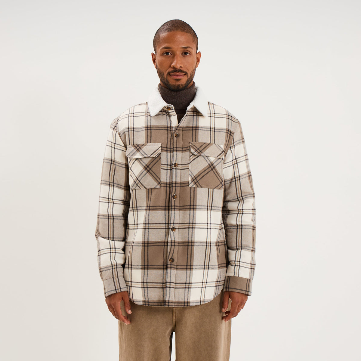Surchemise carreaux doublée effet sherpa prune homme - 3