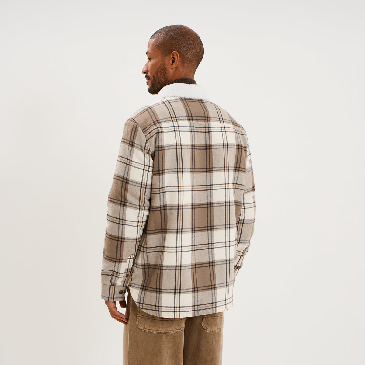 Surchemise carreaux doublée effet sherpa prune homme - 4