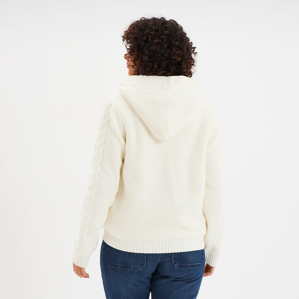 Sweat zippé doublure effet sherpa ecru femme - 2