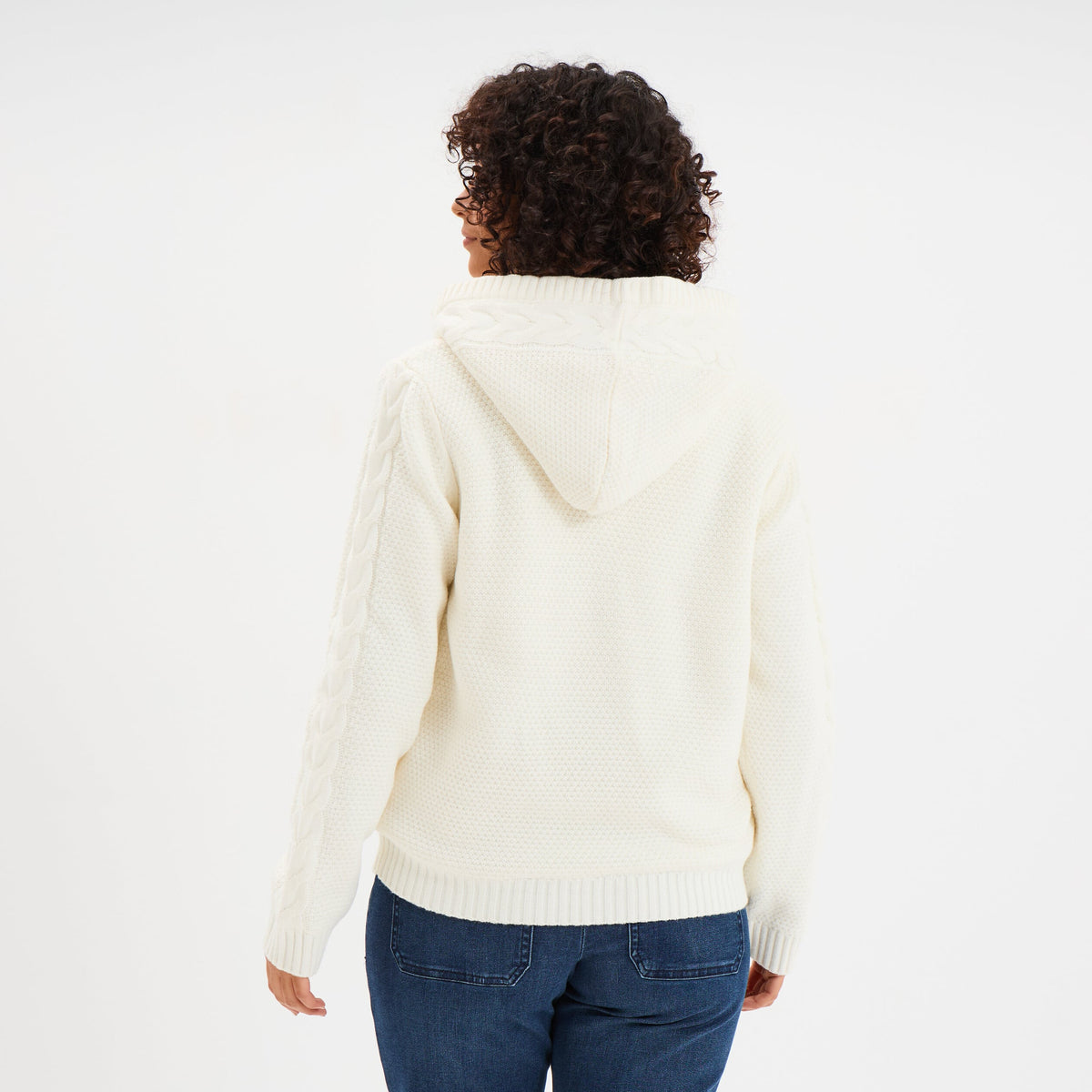 Sweat zippé doublure effet sherpa ecru femme - 2