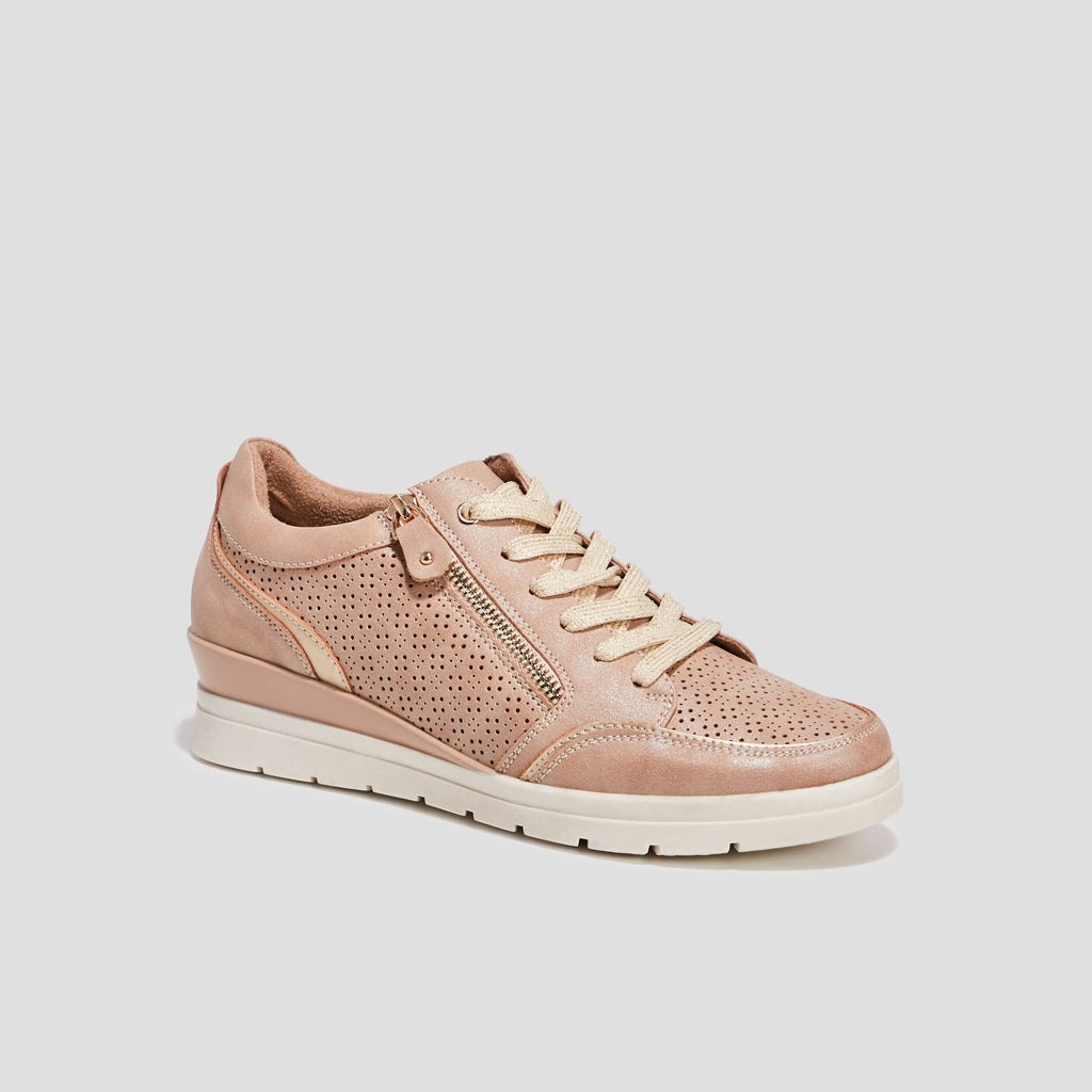 Tennis à lacets zippées rose femme - 1