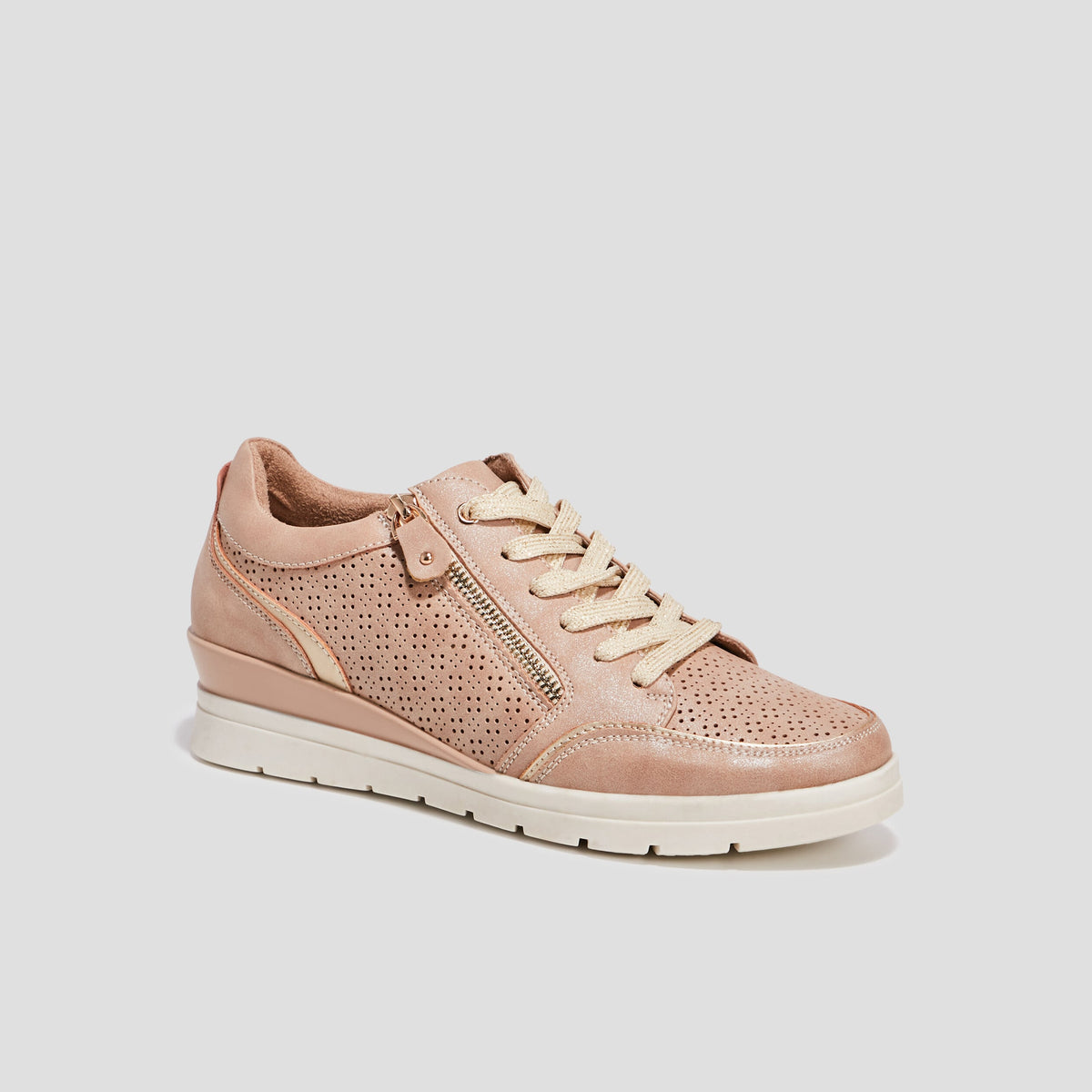 Tennis à lacets zippées rose femme - 1