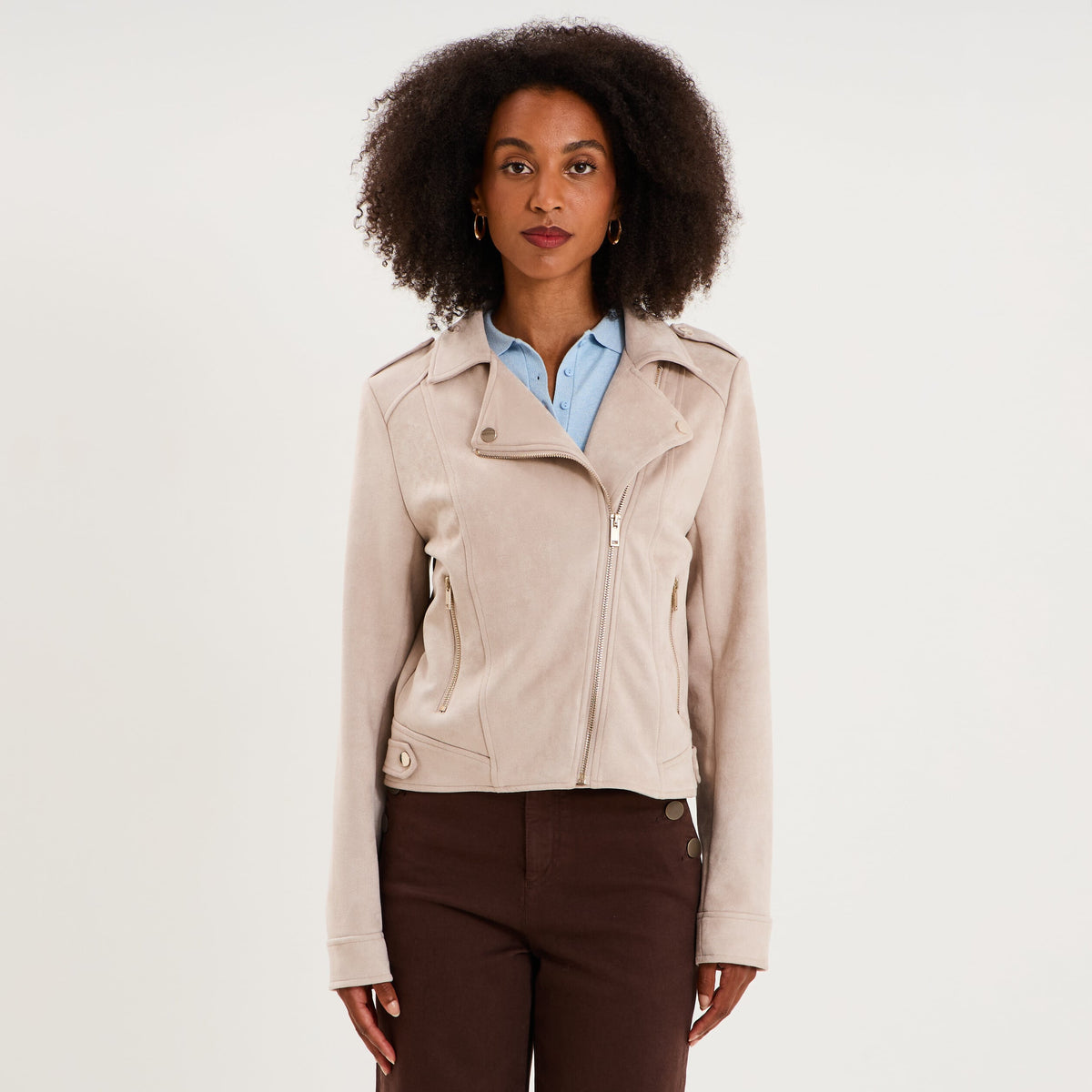 Veste biker en suédine ajustée vert kaki femme - 11