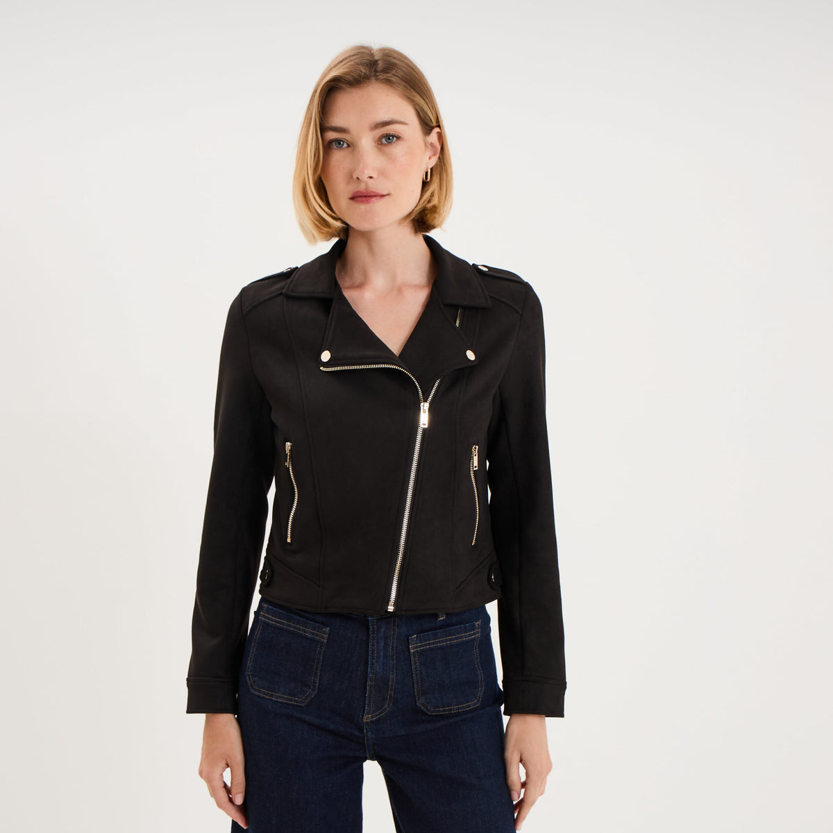 Veste biker en suédine ajustée vert kaki femme - 9