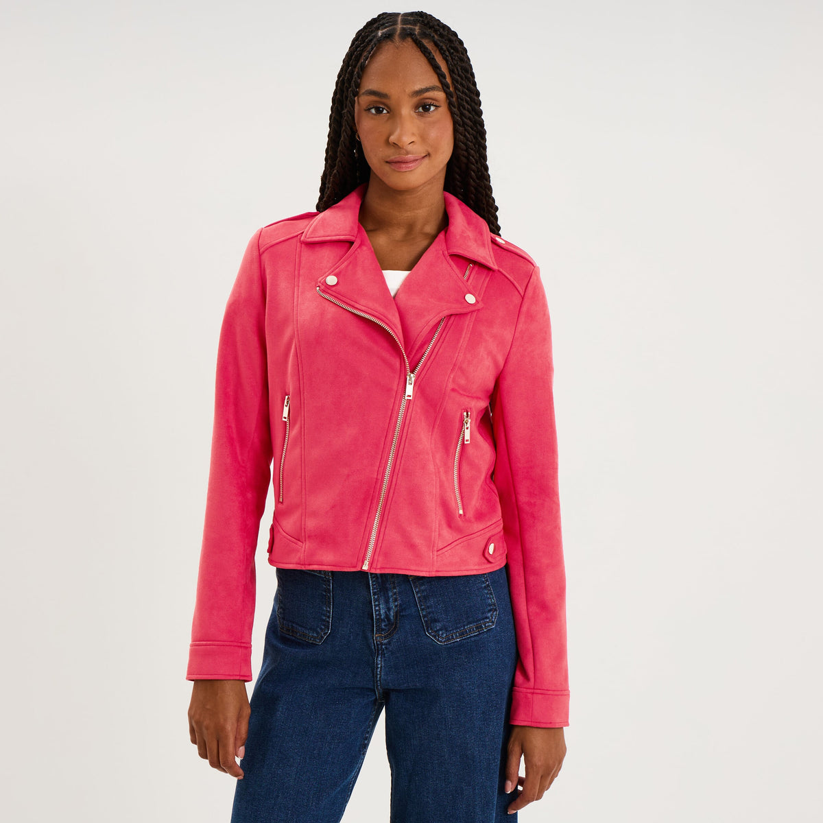 Veste biker en suédine ajustée vert kaki femme - 5