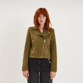 Veste biker en suédine ajustée vert kaki femme - 1