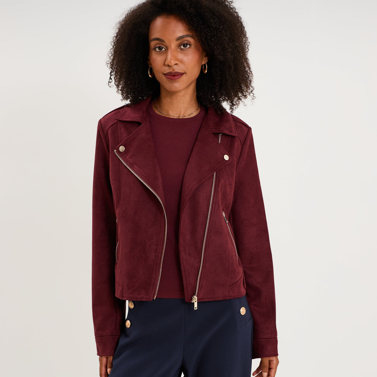 Veste biker en suédine ajustée vert kaki femme - 7
