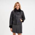 Veste biker simili cuir fourrée noir femme - 1