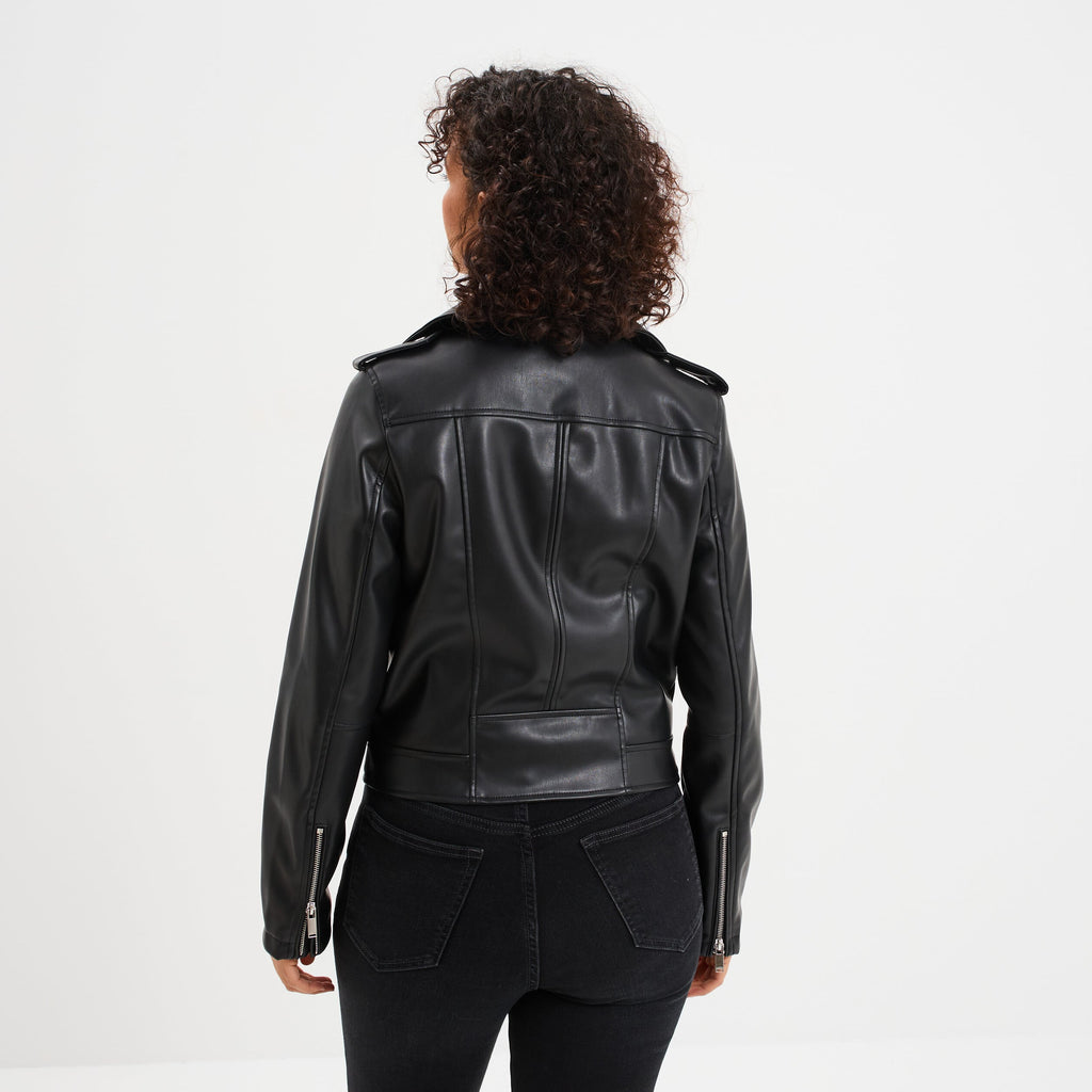 Veste biker simili cuir noir femme - 2