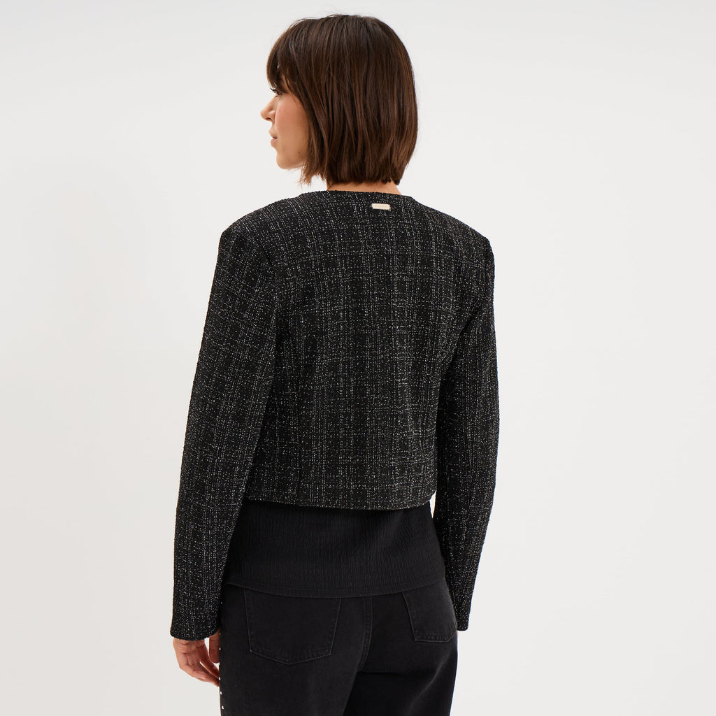 Veste boléro tweed manches longues noir femme - 2