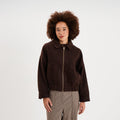 Veste bouclette oversize col tailleur marron foncé femme - 1