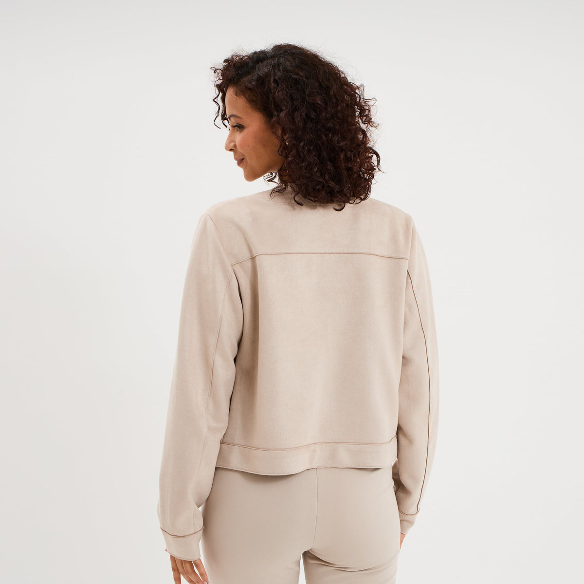 Veste boutonnée effet suédine marron foncé femme - 4