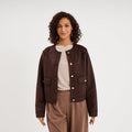 Veste boutonnée effet suédine marron foncé femme - 1