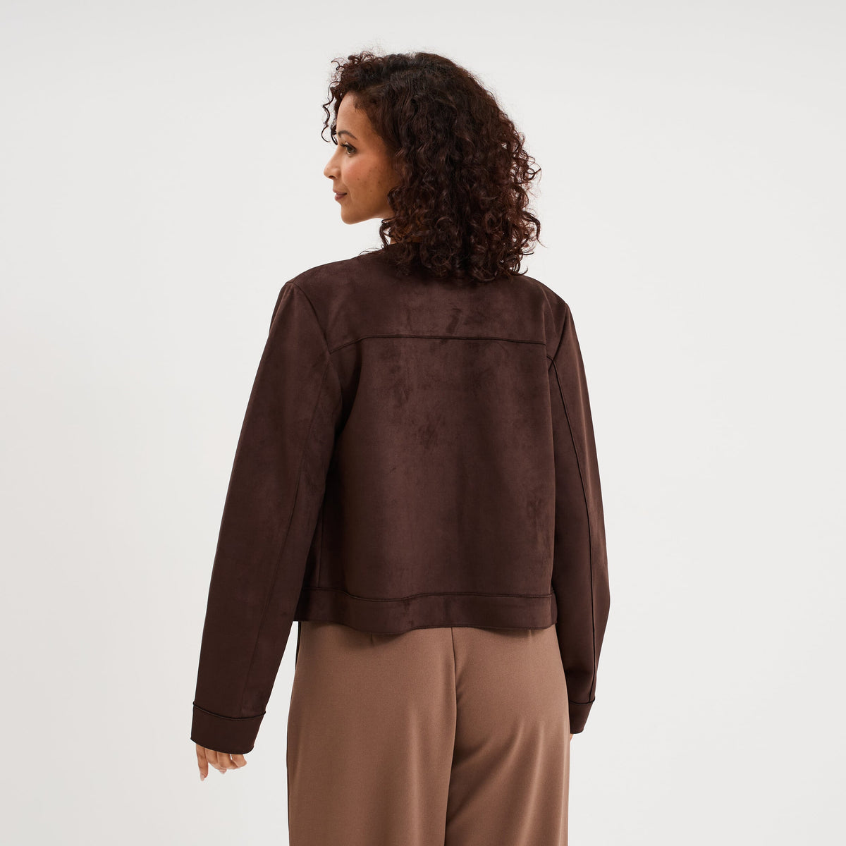 Veste boutonnée effet suédine marron foncé femme - 2