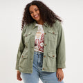 Veste boutonnée poches à rabat vert kaki femme grande taille - 1