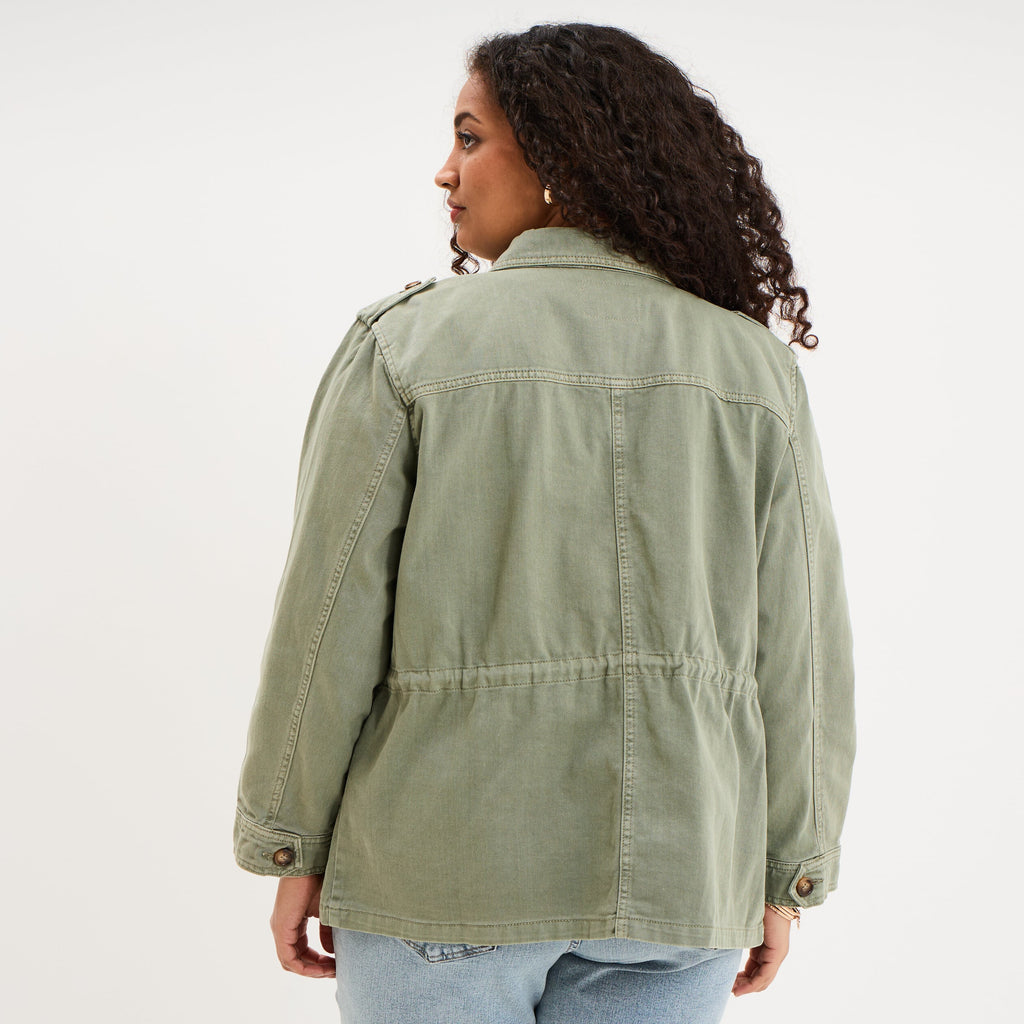 Veste boutonnée poches à rabat vert kaki femme grande taille - 2
