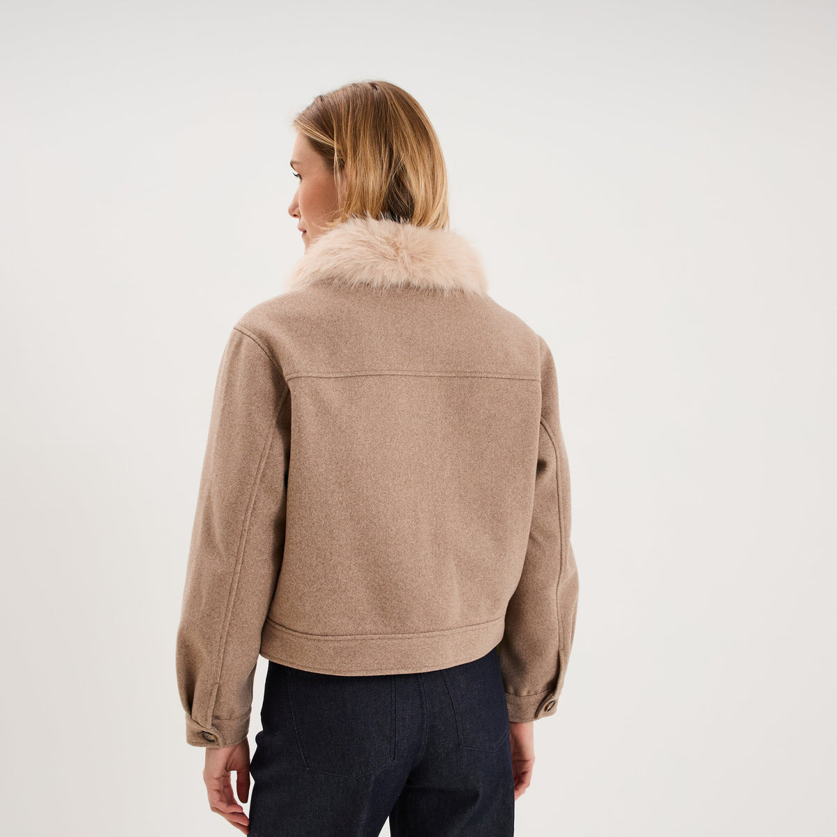 Veste courte col amovible sable femme - 2