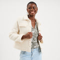 Veste courte droite effet bouclette blanc femme - 1