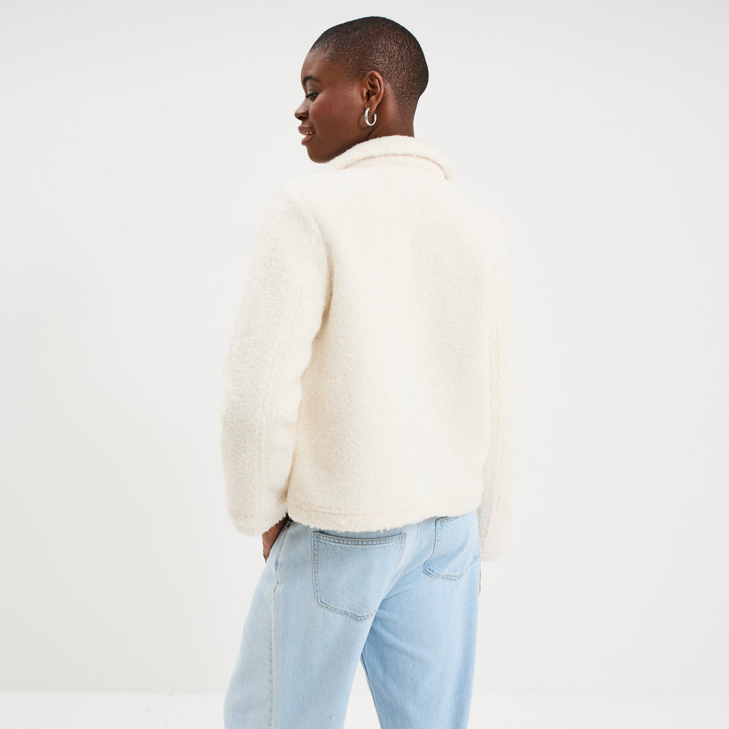 Veste courte droite effet bouclette blanc femme - 2