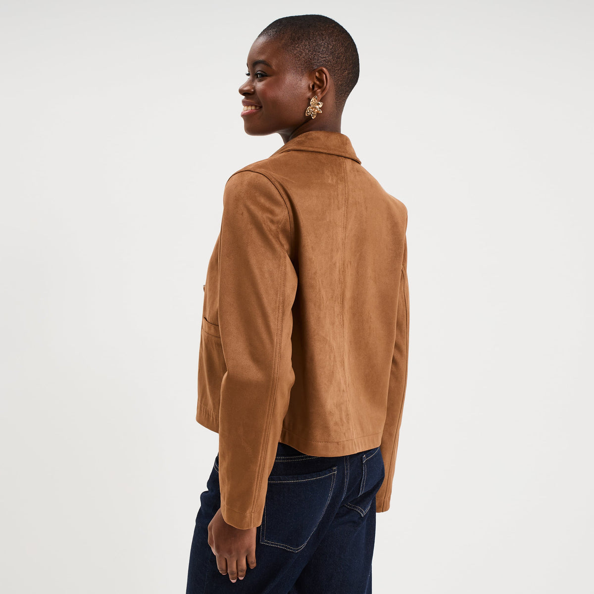 Veste courte effet suédine marron femme - 2
