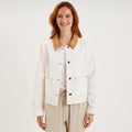 Veste courte en jean boutonnée coton ivoire femme - 1