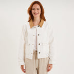 Veste courte en jean boutonnée coton ivoire femme - 1