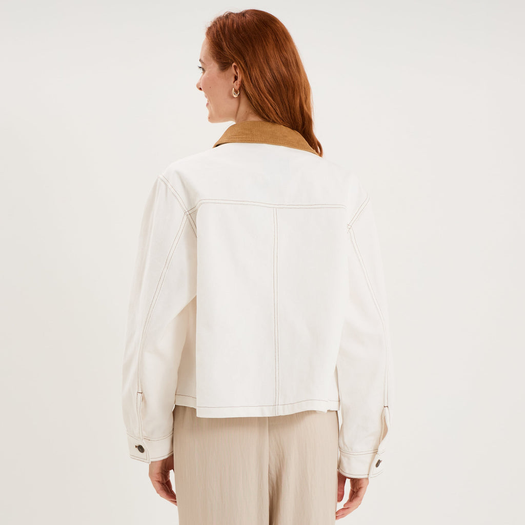 Veste courte en jean boutonnée coton ivoire femme - 2