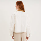 Veste courte en jean boutonnée coton ivoire femme - 2