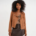 Veste courte esprit biker effet suédine marron clair femme - 1