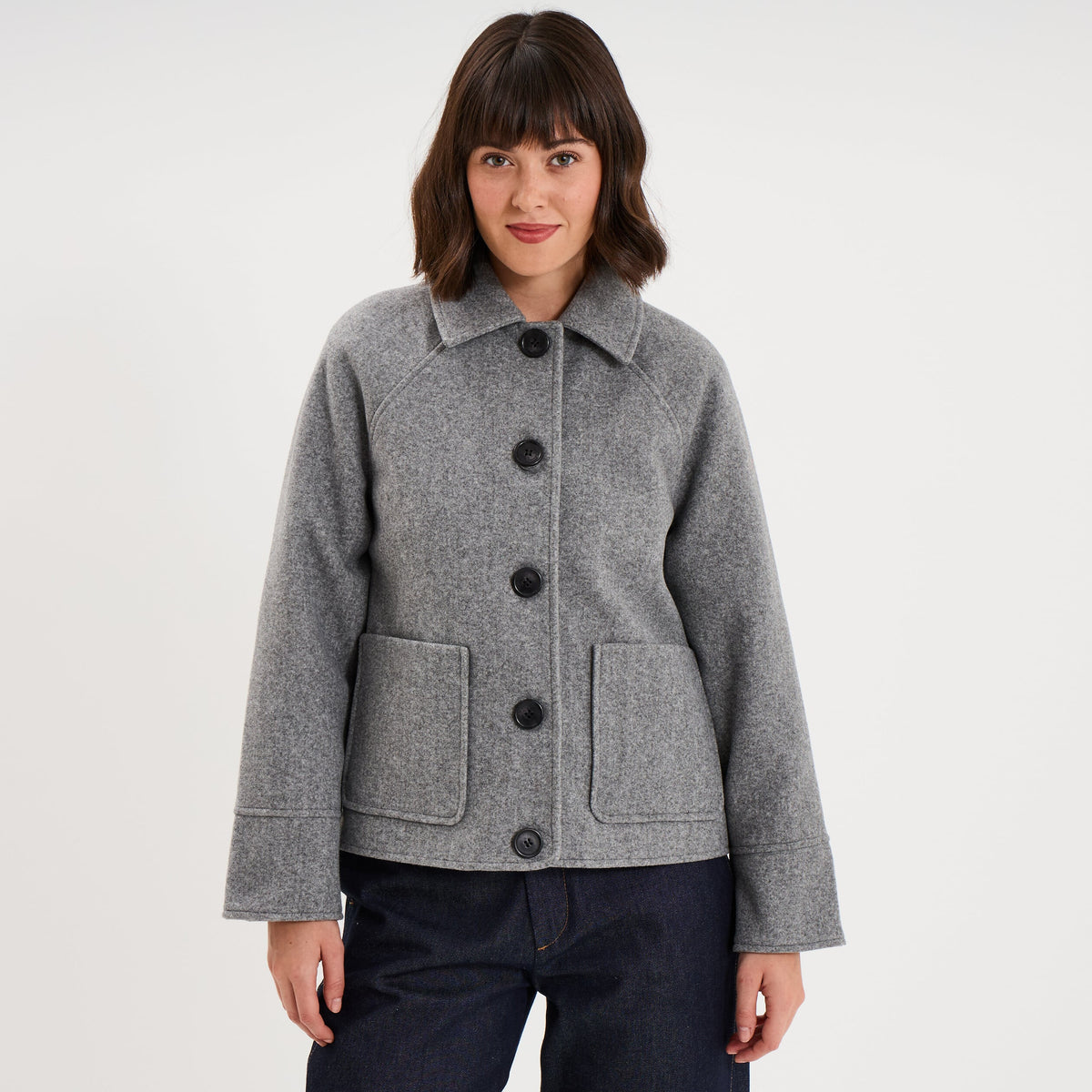 Veste courte oversize boutonnée vert kaki femme - 3
