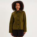Veste courte oversize boutonnée vert kaki femme - 1
