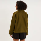 Veste courte oversize boutonnée vert kaki femme - 2