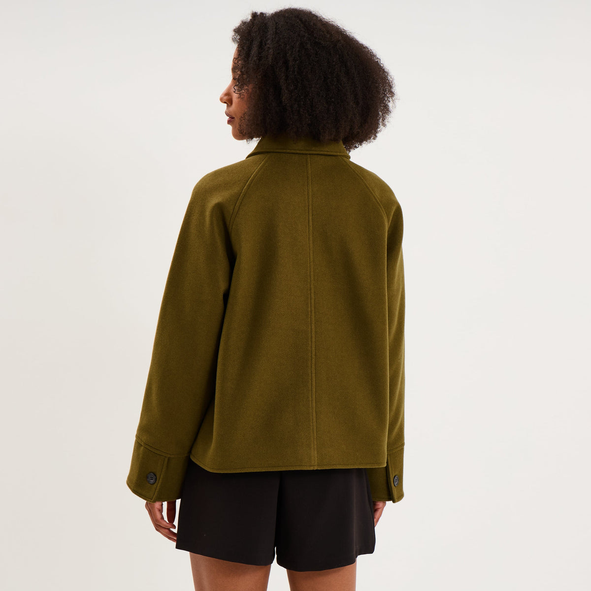 Veste courte oversize boutonnée vert kaki femme - 2