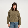 Veste courte oversize col velours côtelé taupe femme - 1