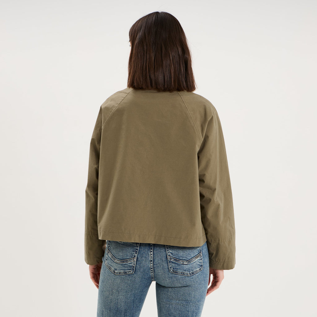 Veste courte oversize col velours côtelé taupe femme - 2