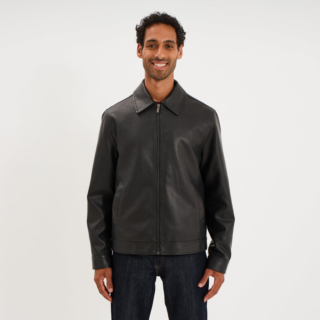 Veste courte simili cuir noir homme - 1