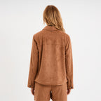 Veste doublée boutonnée effet suédine marron clair femme - 2