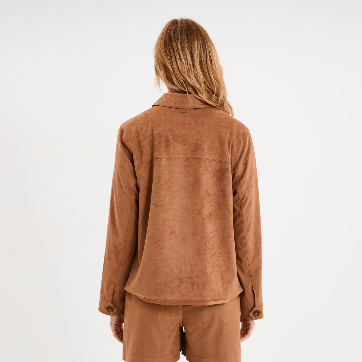 Veste doublée boutonnée effet suédine marron clair femme - 2