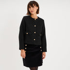Veste droite boutonnée tweedéé noir femme - 1