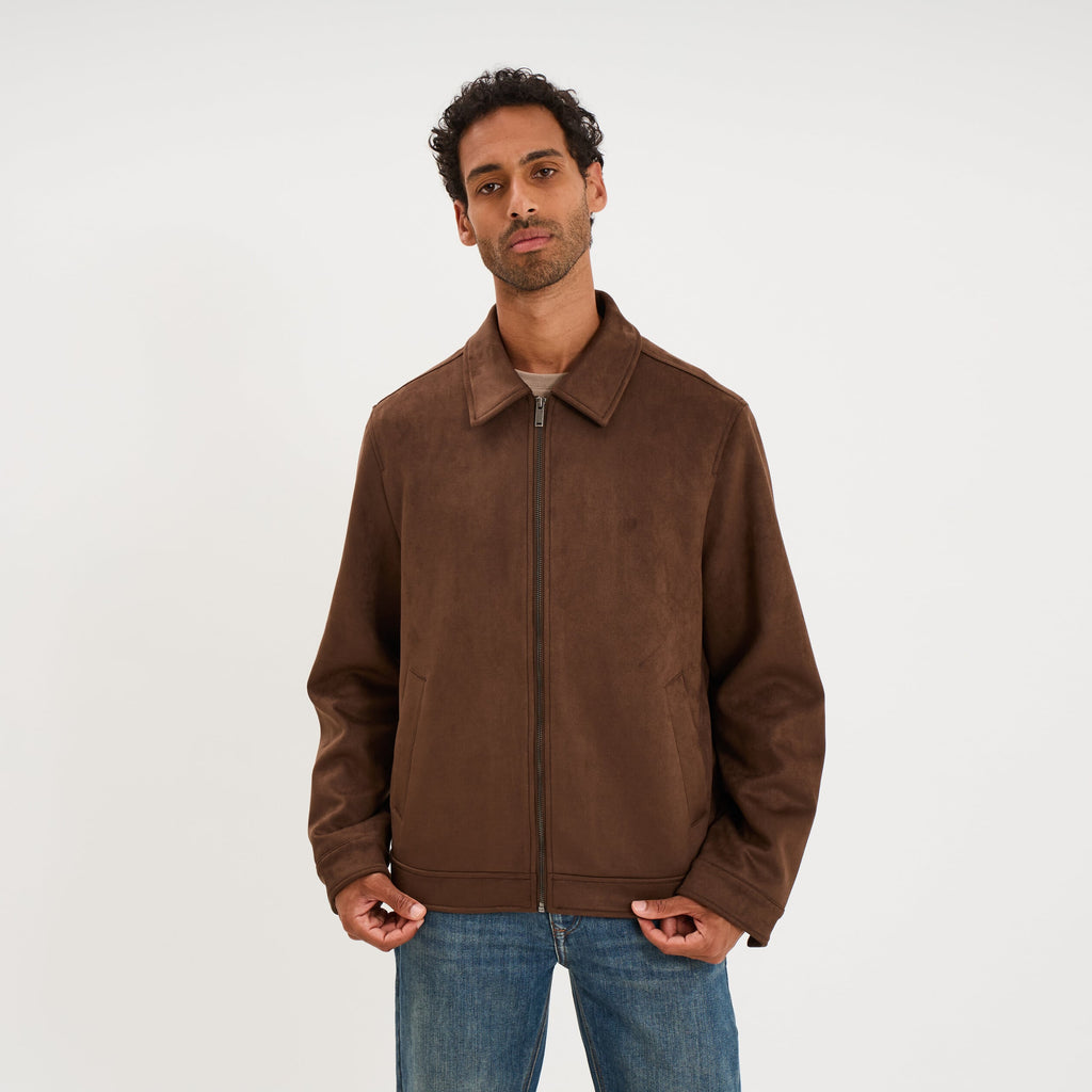 Veste droite zippée effet simili cuir camel homme - 1