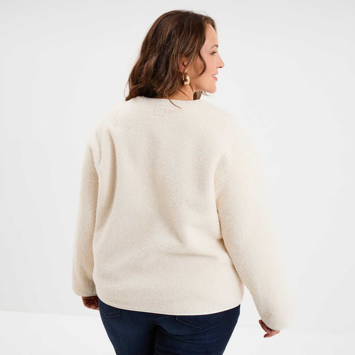 Veste effet polaire boutonnée ecru femme grande taille - 2