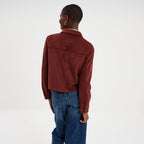 Veste effet suédine boutonnée bordeaux femme - 2