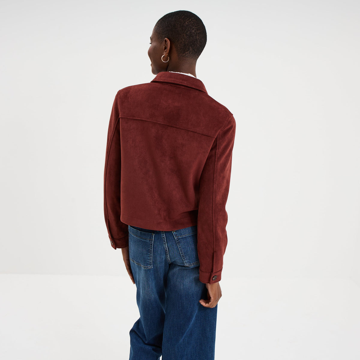 Veste effet suédine boutonnée bordeaux femme - 2