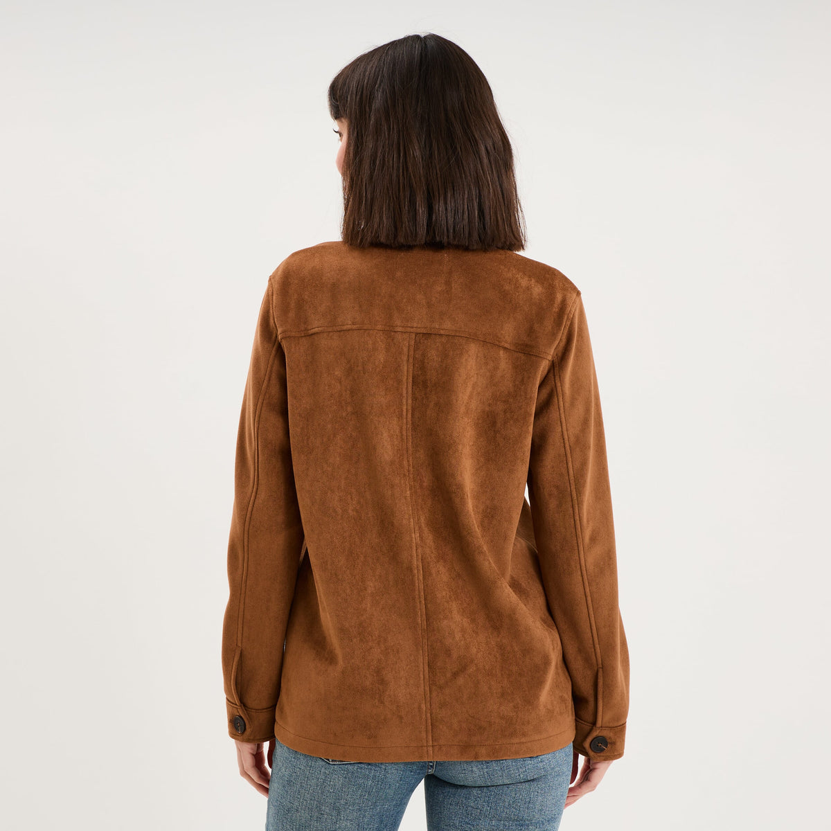 Veste effet suédine boutonnée camel femme - 2