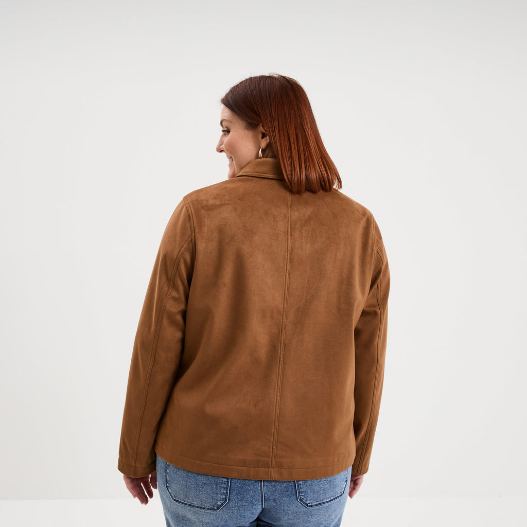 Veste effet suédine boutonnée marron femme grande taille - 2