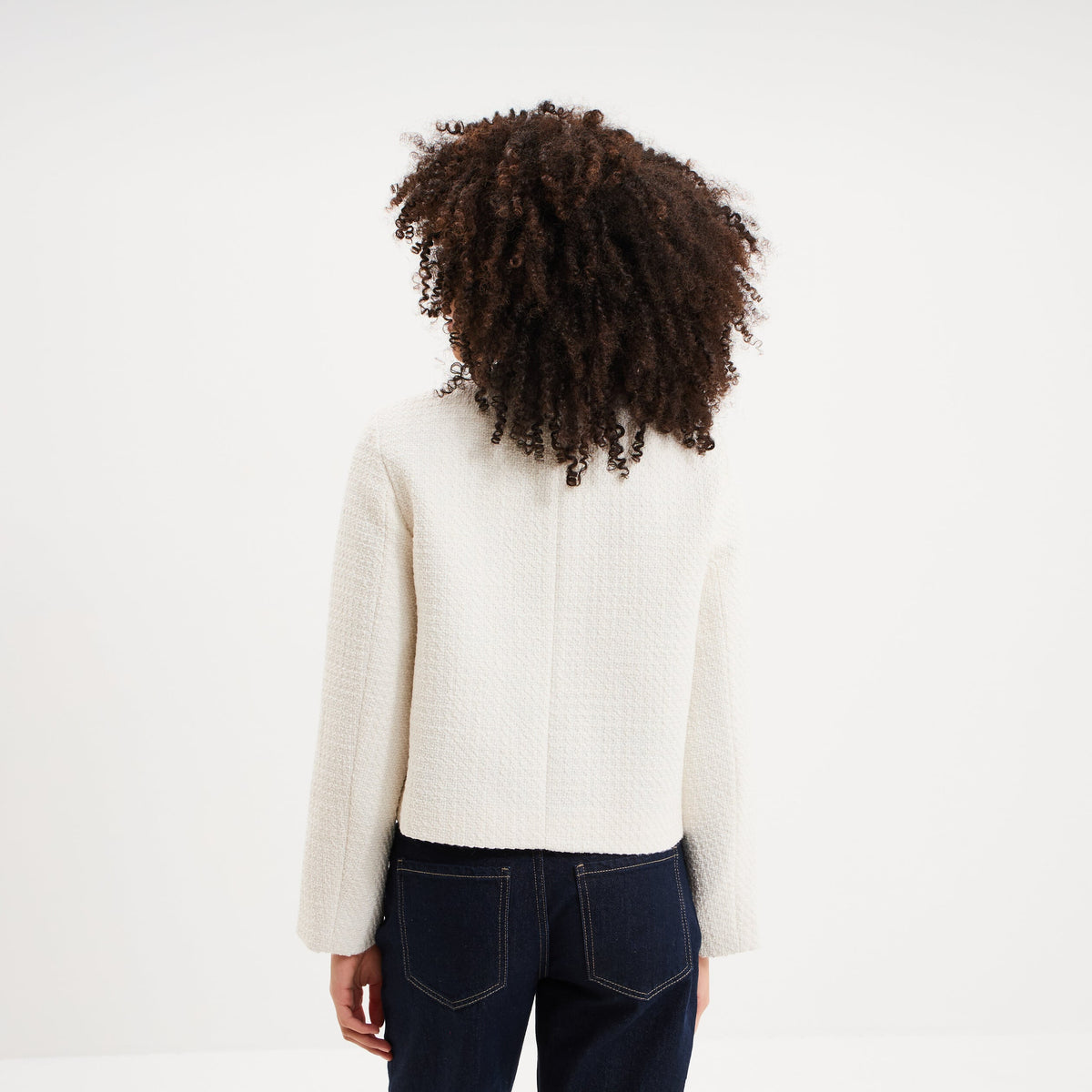 Veste effet tweed boutonnée blanc femme - 2