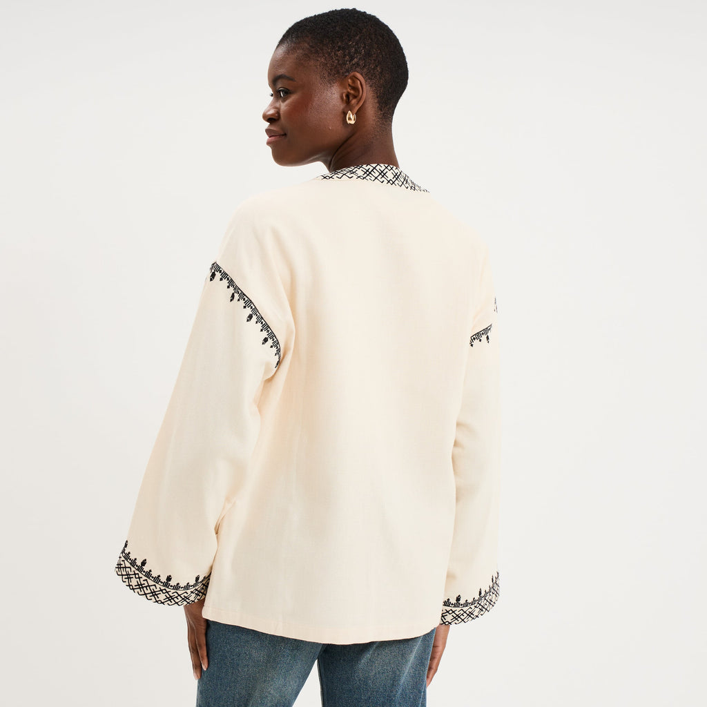 Veste esprit kimono brodée coton ivoire femme - 2