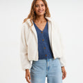 Veste fausse fourrure à capuche creme femme - 1
